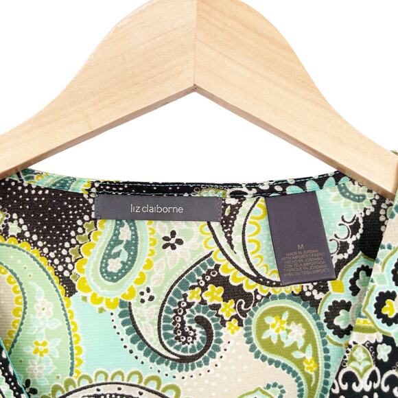 Y2K Liz Claiborne Green Paisley Semi Sheer Tank Top Sz M - Picture 2 of 3